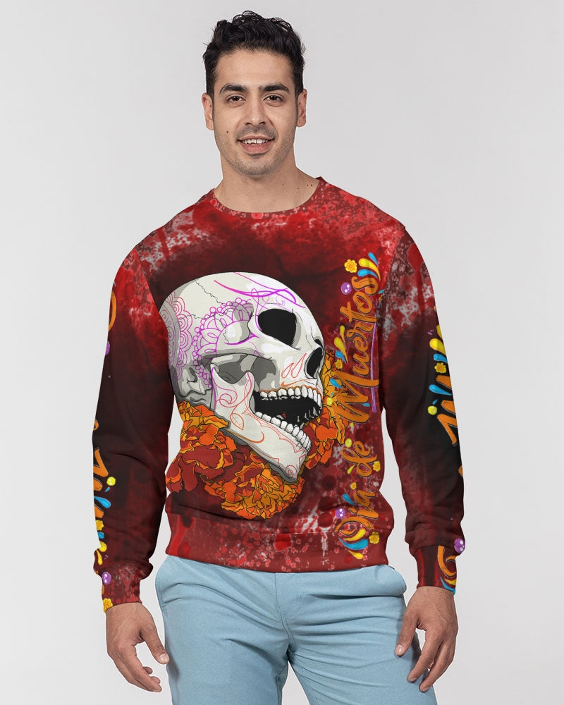 deR Muerta Men's All-Over Print Classic French Terry Crewneck Pullover