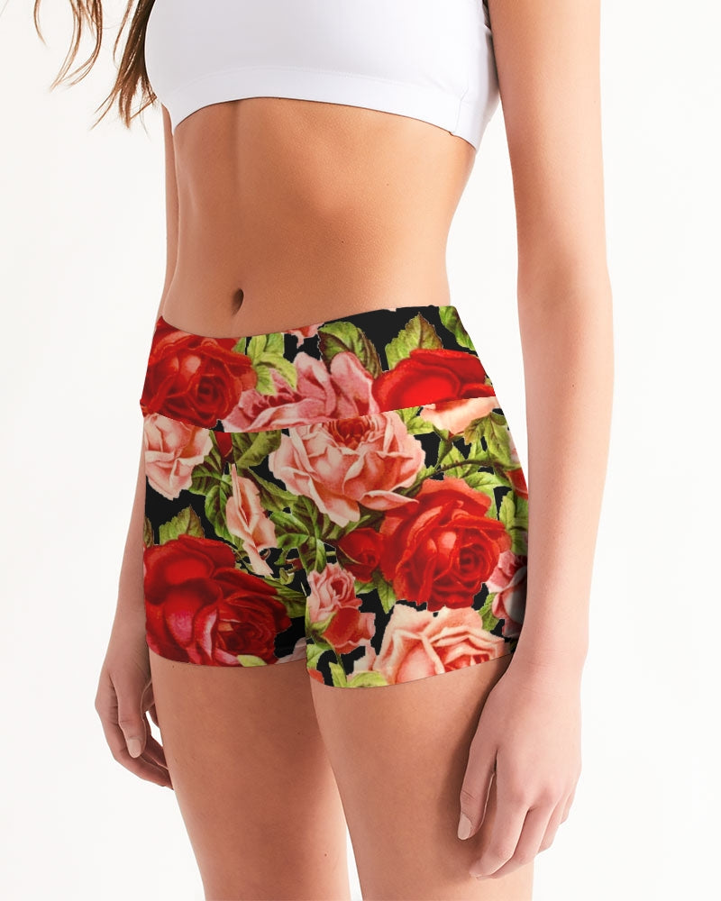 Rose Garden Women's Mid-Rise Yoga Shorts