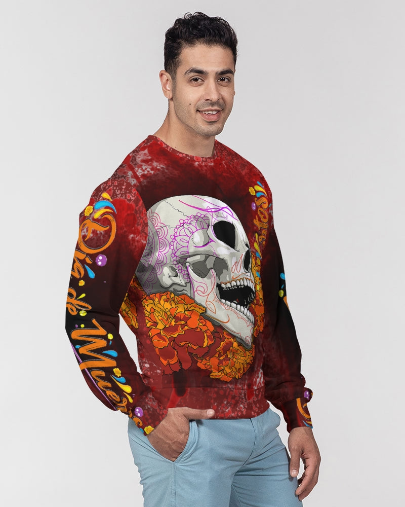 deR Muerta  Men's All-Over Print Classic French Terry Crewneck Pullover