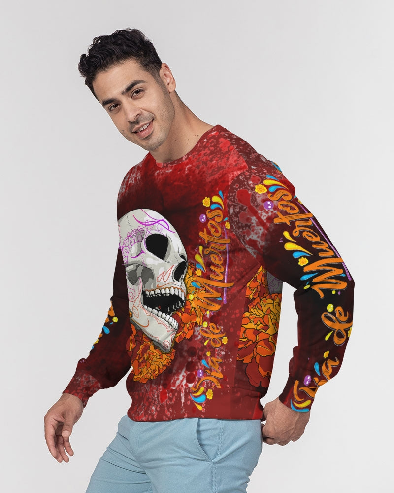 deR Muerta  Men's All-Over Print Classic French Terry Crewneck Pullover