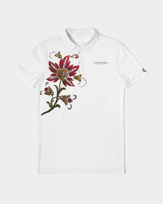 Crimson Aurum Flora Men's All-Over Print Slim Fit Short Sleeve Polo