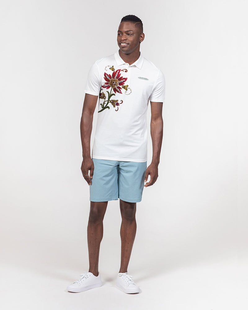 Crimson Aurum Flora Men's All-Over Print Slim Fit Short Sleeve Polo