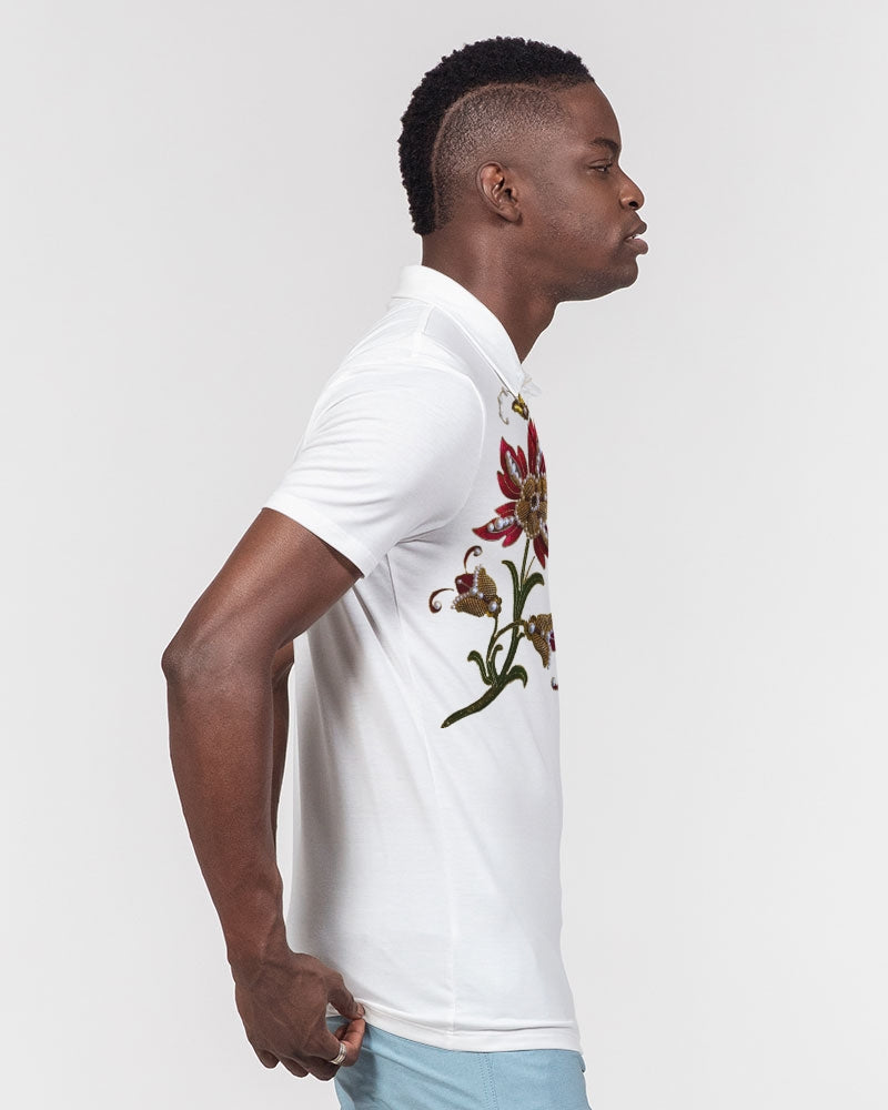Crimson Aurum Flora Men's All-Over Print Slim Fit Short Sleeve Polo