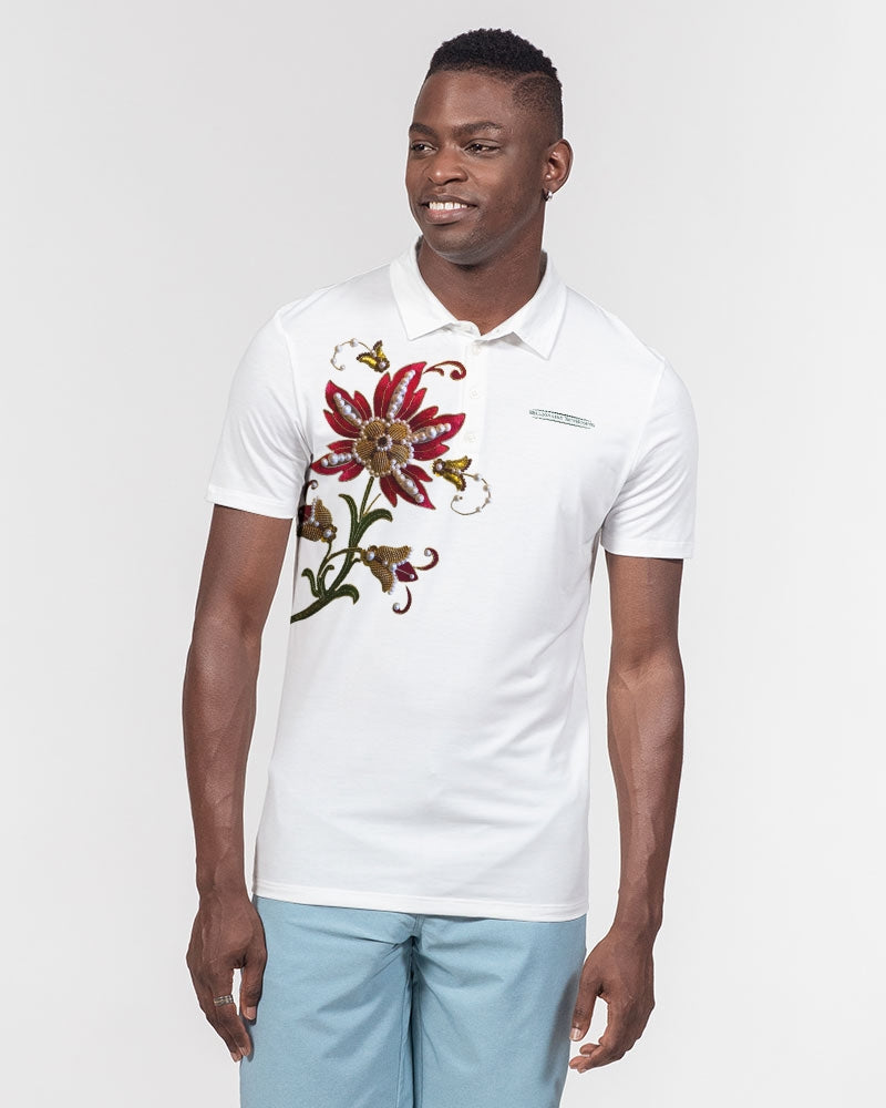Crimson Aurum Flora Men's All-Over Print Slim Fit Short Sleeve Polo
