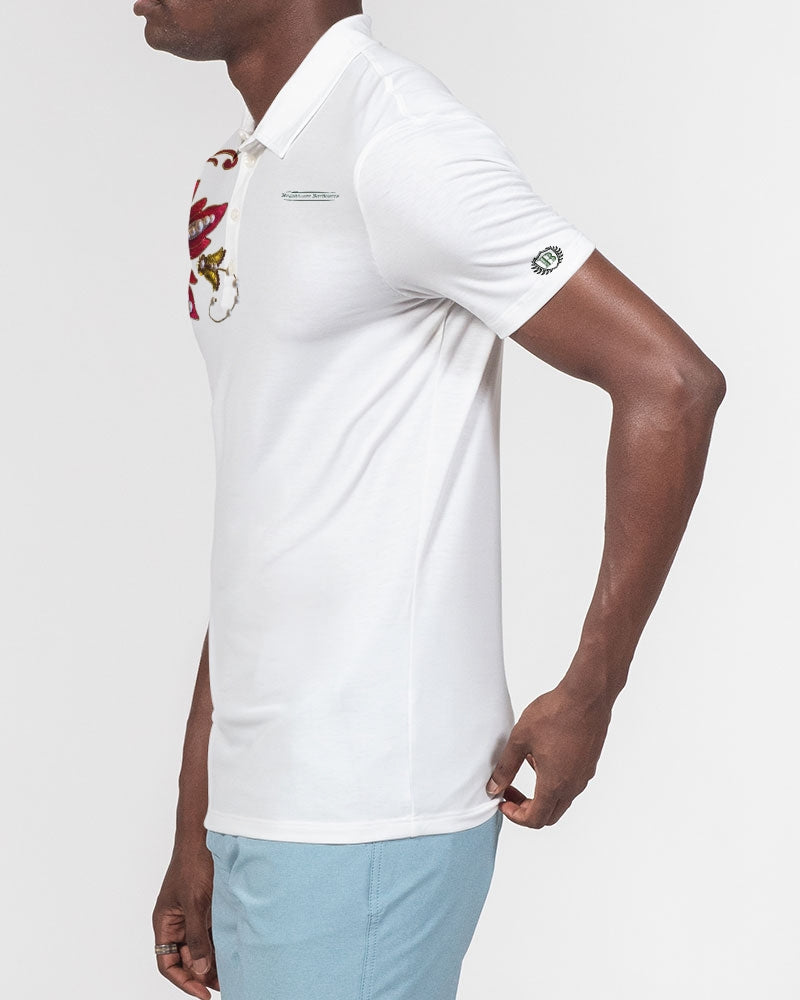 Crimson Aurum Flora Men's All-Over Print Slim Fit Short Sleeve Polo