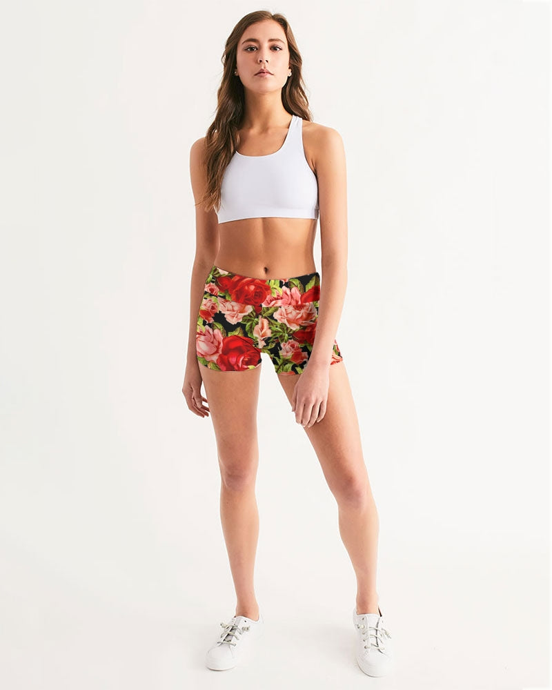 Rose Garden Women's Mid-Rise Yoga Shorts