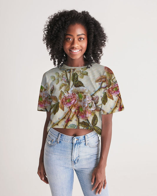 Ivory Flora Women's Lounge Cropped Tee