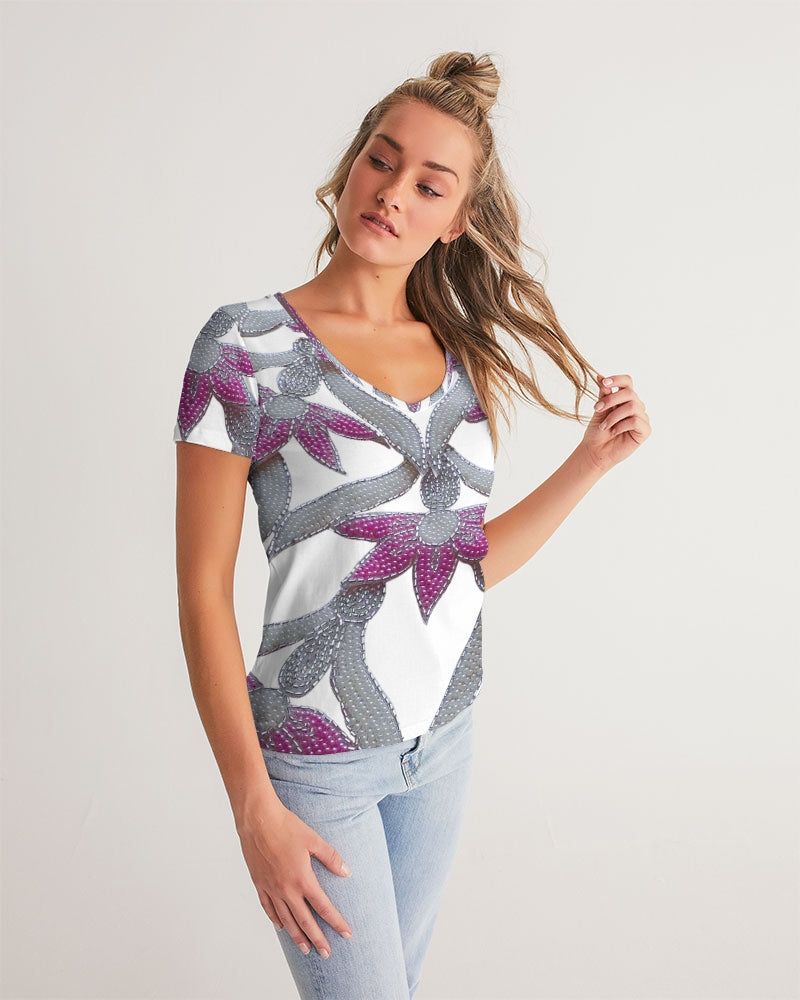 Flowers and Pearls Women's V-Neck Tee