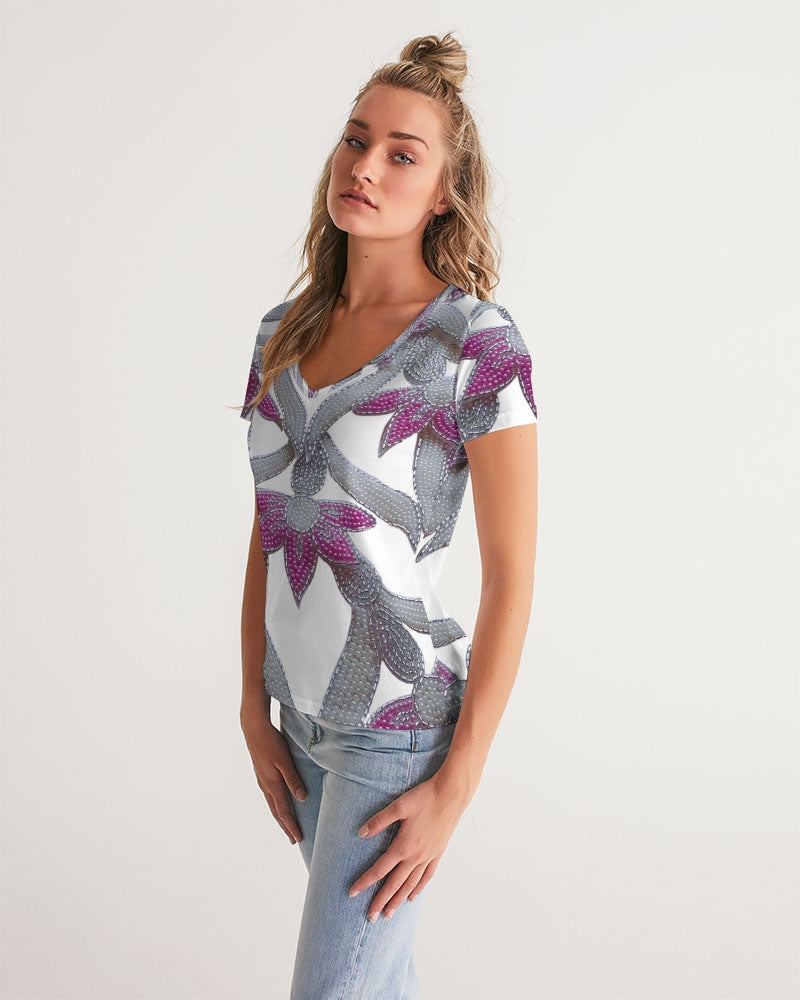 Flowers and Pearls Women's V-Neck Tee