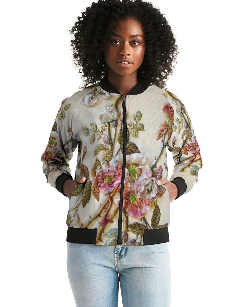 Ivory Flora Women's Bomber Jacket