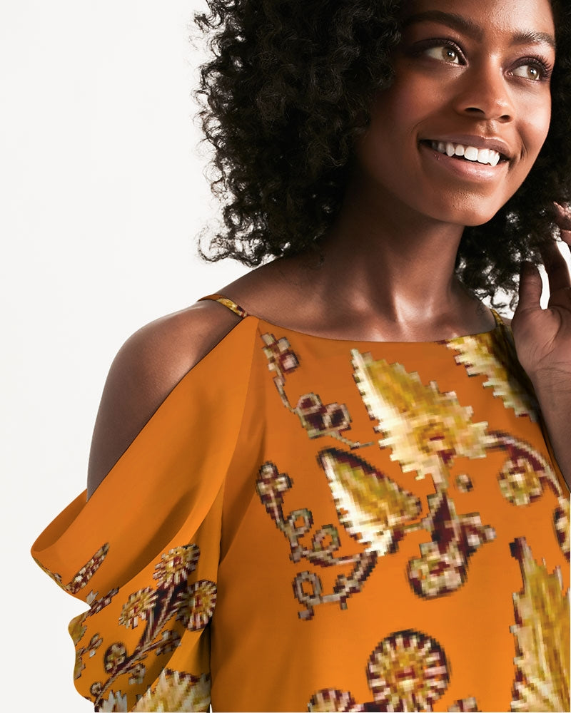 Persian Print Women's Open Shoulder A-Line Dress