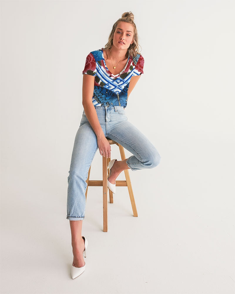 Butterflies and Roses Women's V-Neck Tee