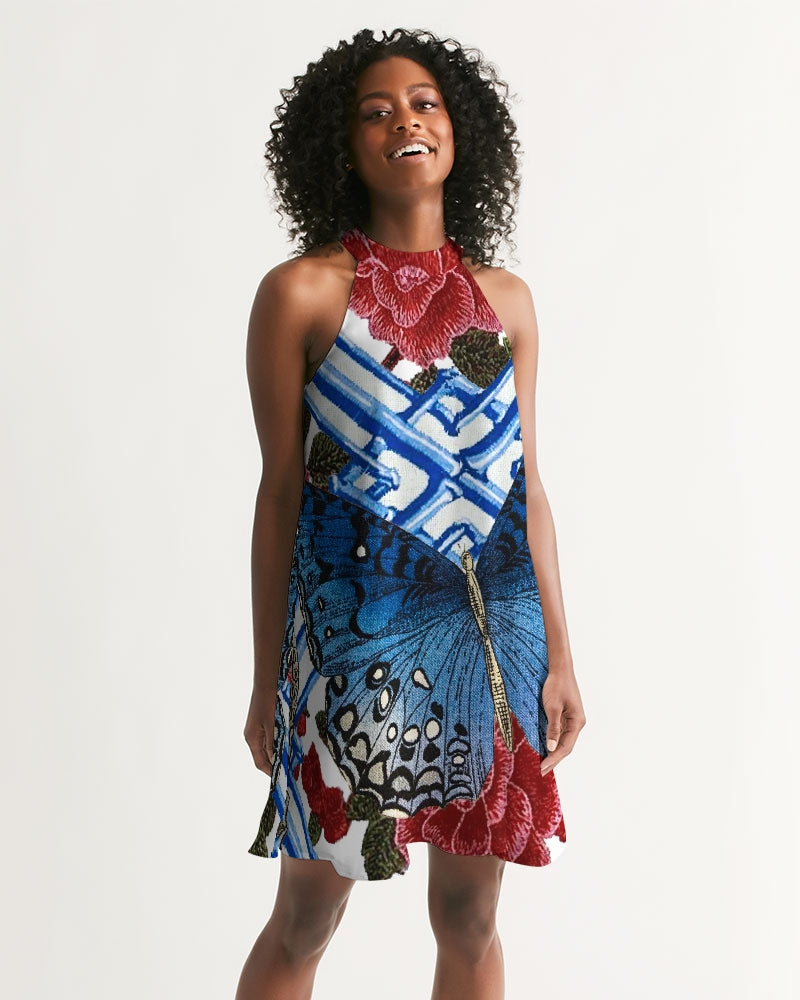 Butterflies and Roses Women's Halter Dress