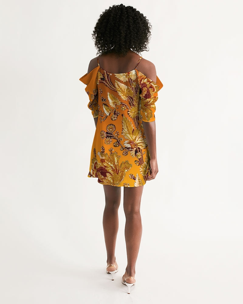 Persian Print Women's Open Shoulder A-Line Dress