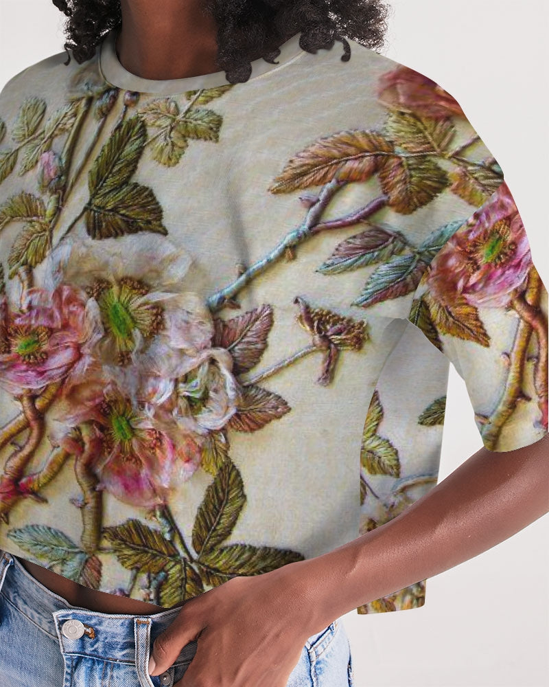 Ivory Flora Women's Lounge Cropped Tee