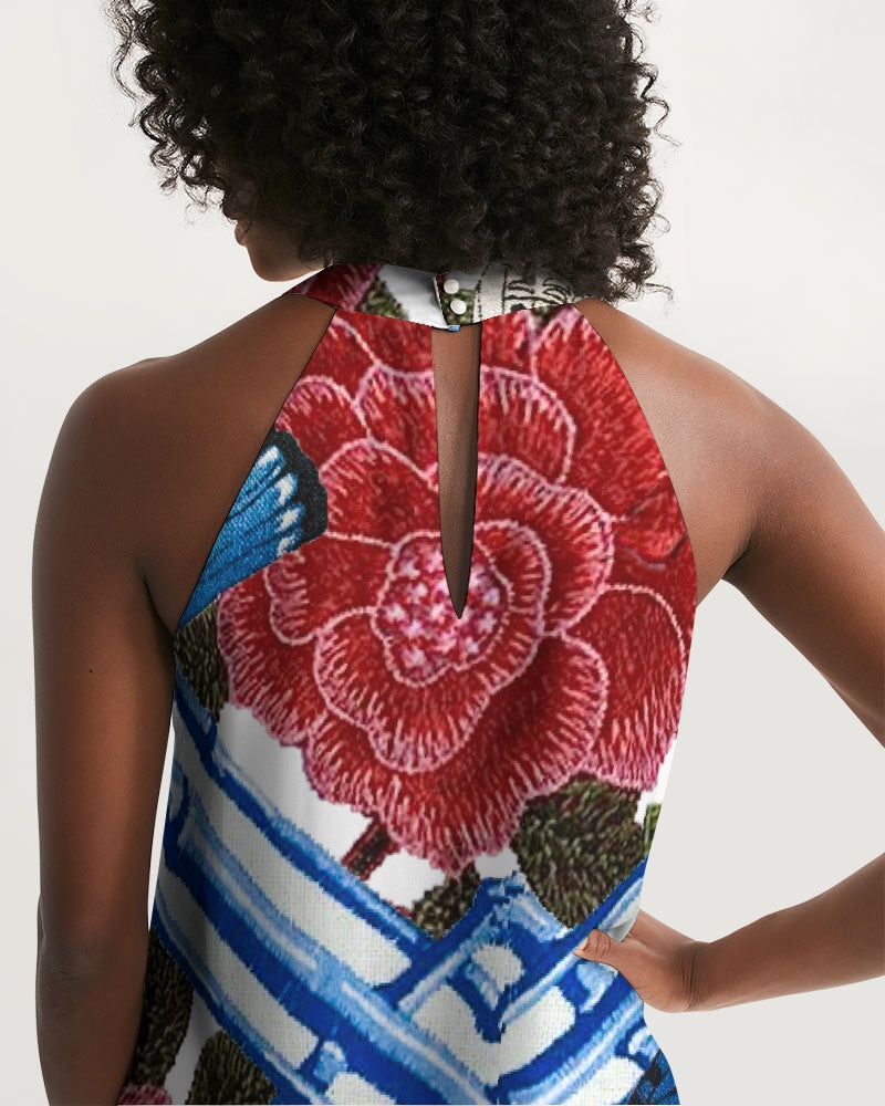 Butterflies and Roses Women's Halter Dress
