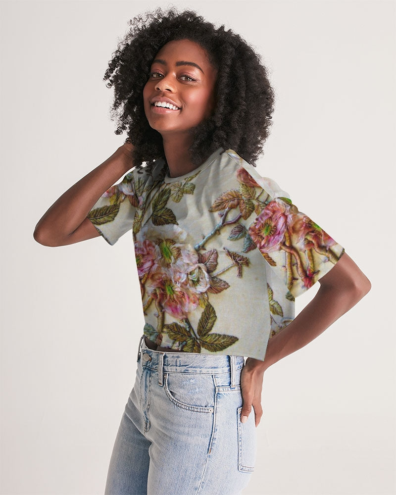 Ivory Flora Women's Lounge Cropped Tee