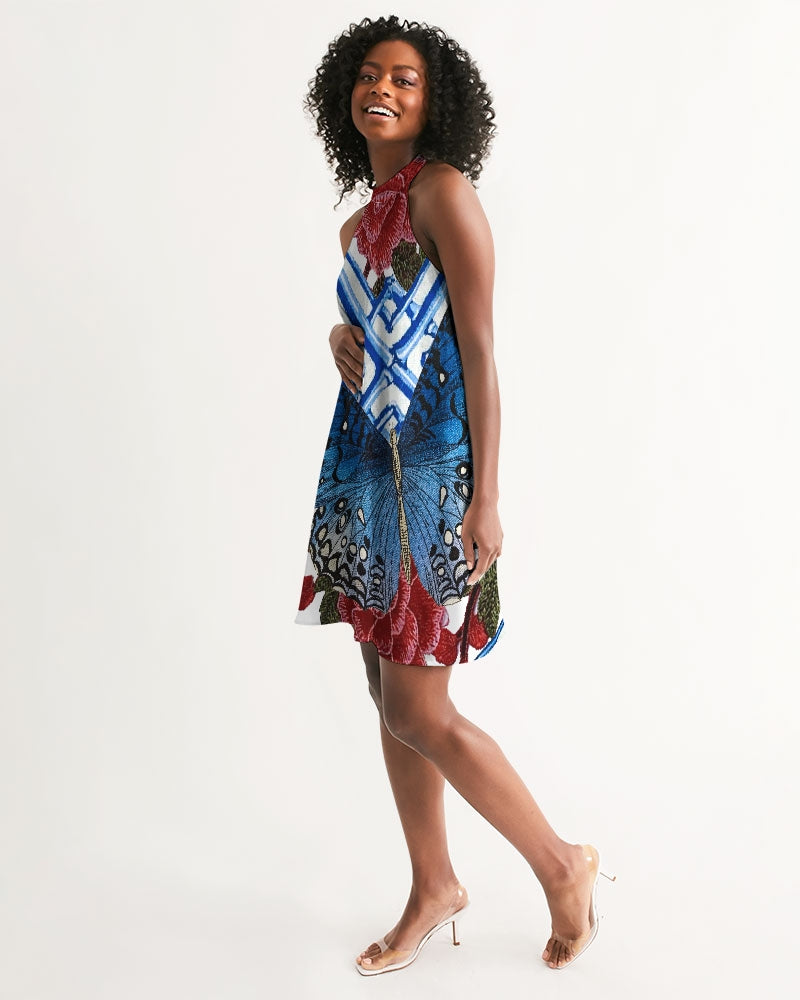 Butterflies and Roses Women's Halter Dress