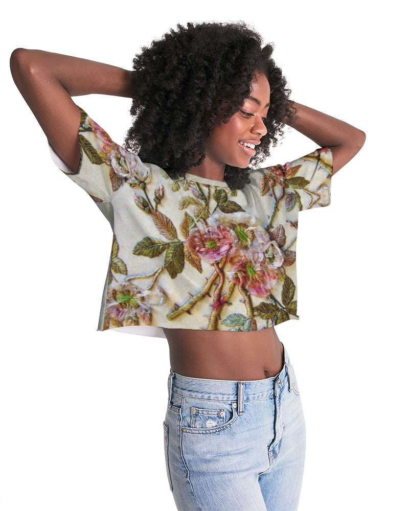 Ivory Flora Women's Lounge Cropped Tee