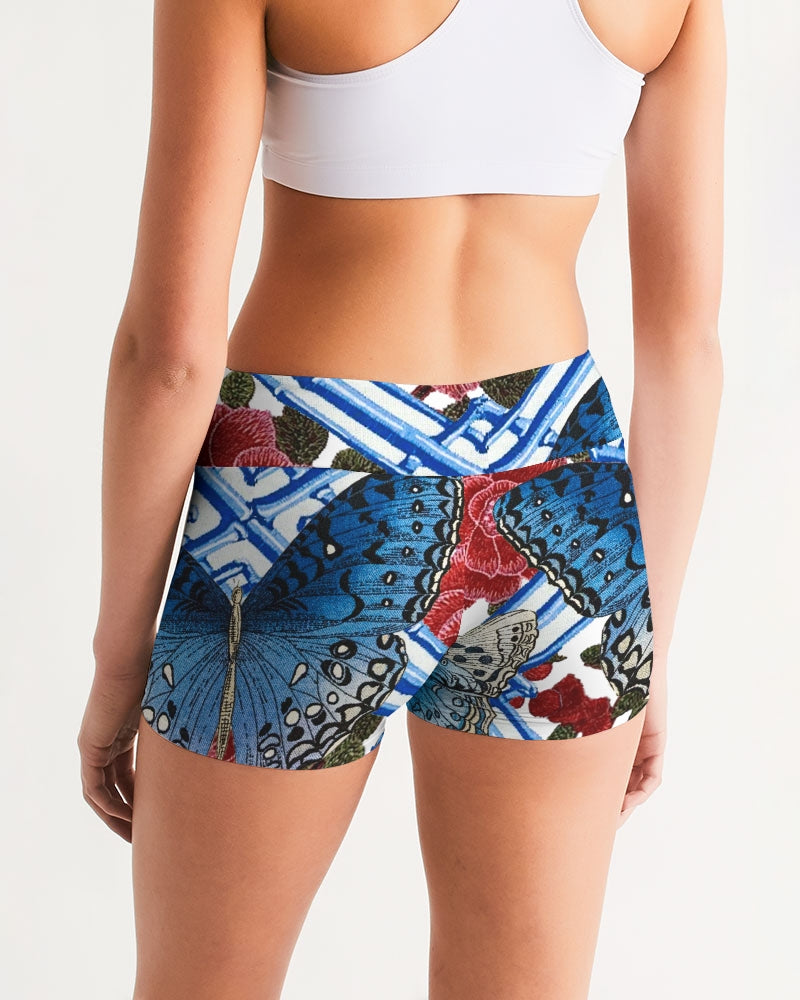Butterflies and Roses Women's Mid-Rise Yoga Shorts