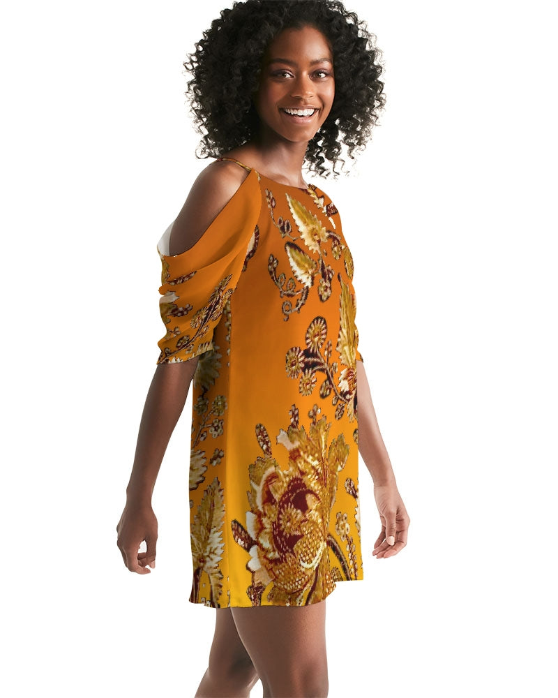 Persian Print Women's Open Shoulder A-Line Dress