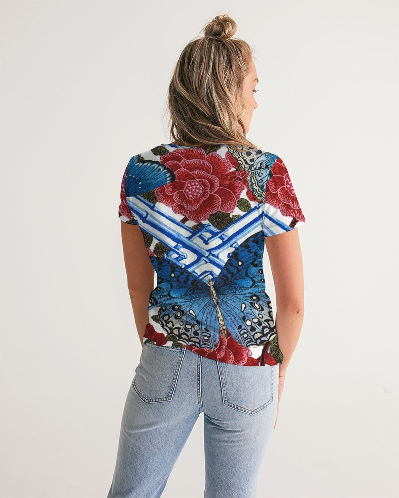 Butterflies and Roses Women's V-Neck Tee