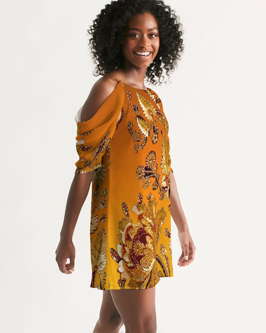 Persian Print Women's Open Shoulder A-Line Dress