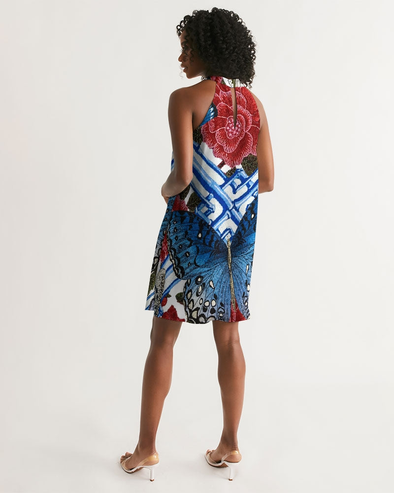 Butterflies and Roses Women's Halter Dress
