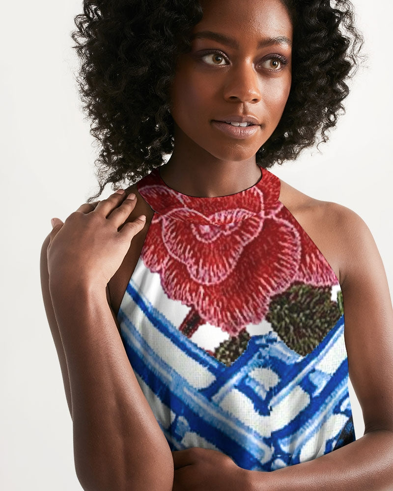 Butterflies and Roses Women's Halter Dress