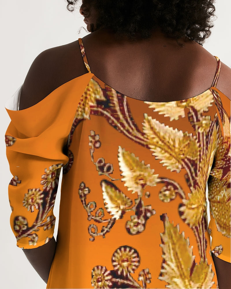 Persian Print Women's Open Shoulder A-Line Dress