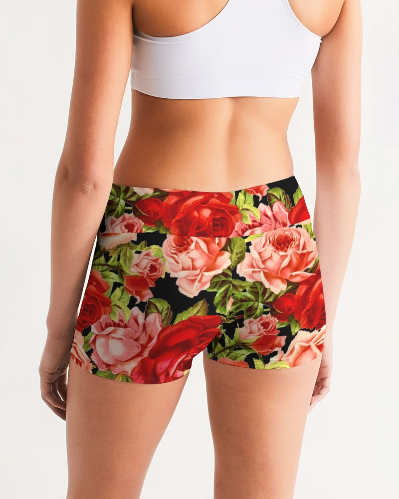 Rose Garden Women's Mid-Rise Yoga Shorts