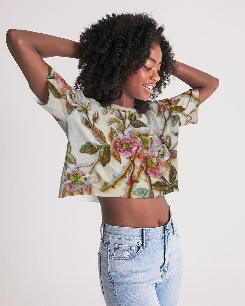 Ivory Flora Women's Lounge Cropped Tee