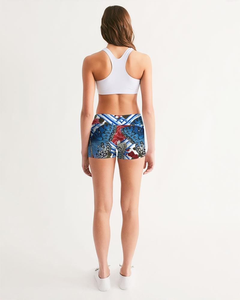 Butterflies and Roses Women's Mid-Rise Yoga Shorts