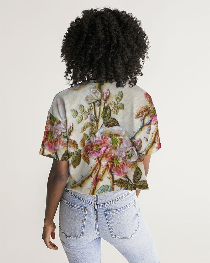 Ivory Flora Women's Lounge Cropped Tee