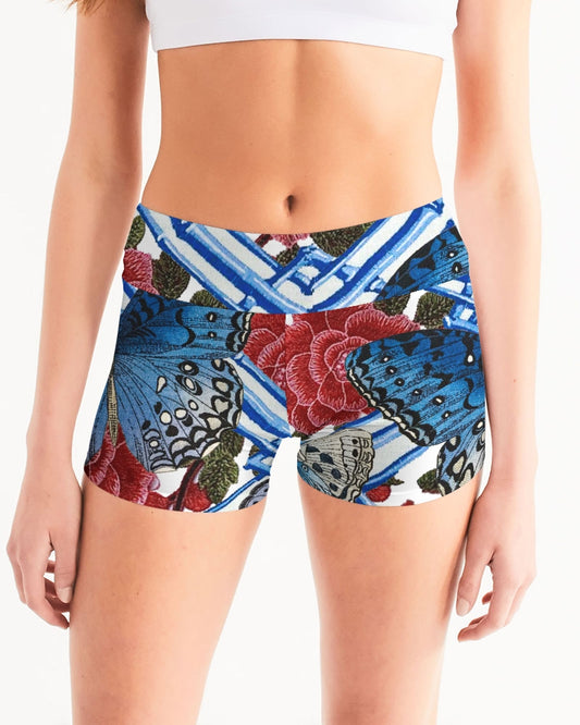 Butterflies and Roses Women's Mid-Rise Yoga Shorts